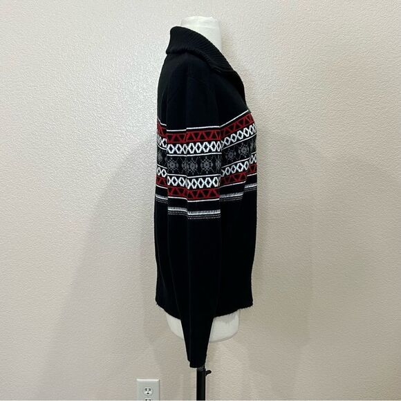 Josephine Chaus Fair Isle Full Zip Black Sweater Large - Picture 3 of 11